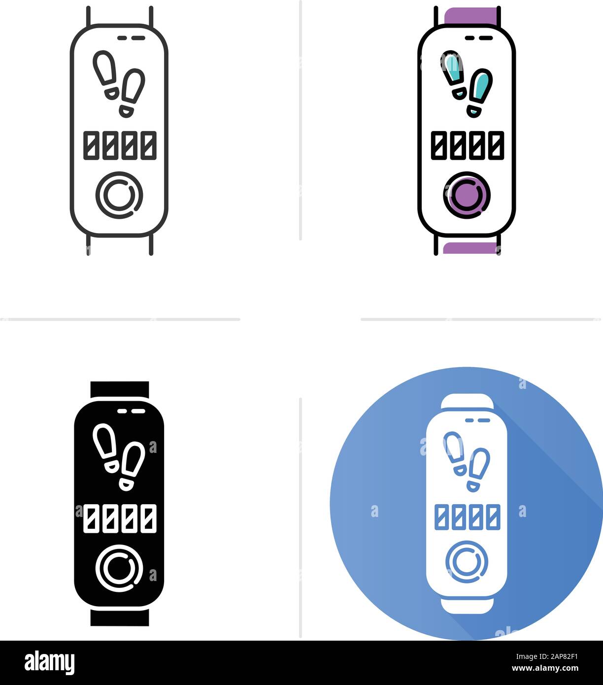 Fitness tracker with step counter icons set. Trendy wellness device ...