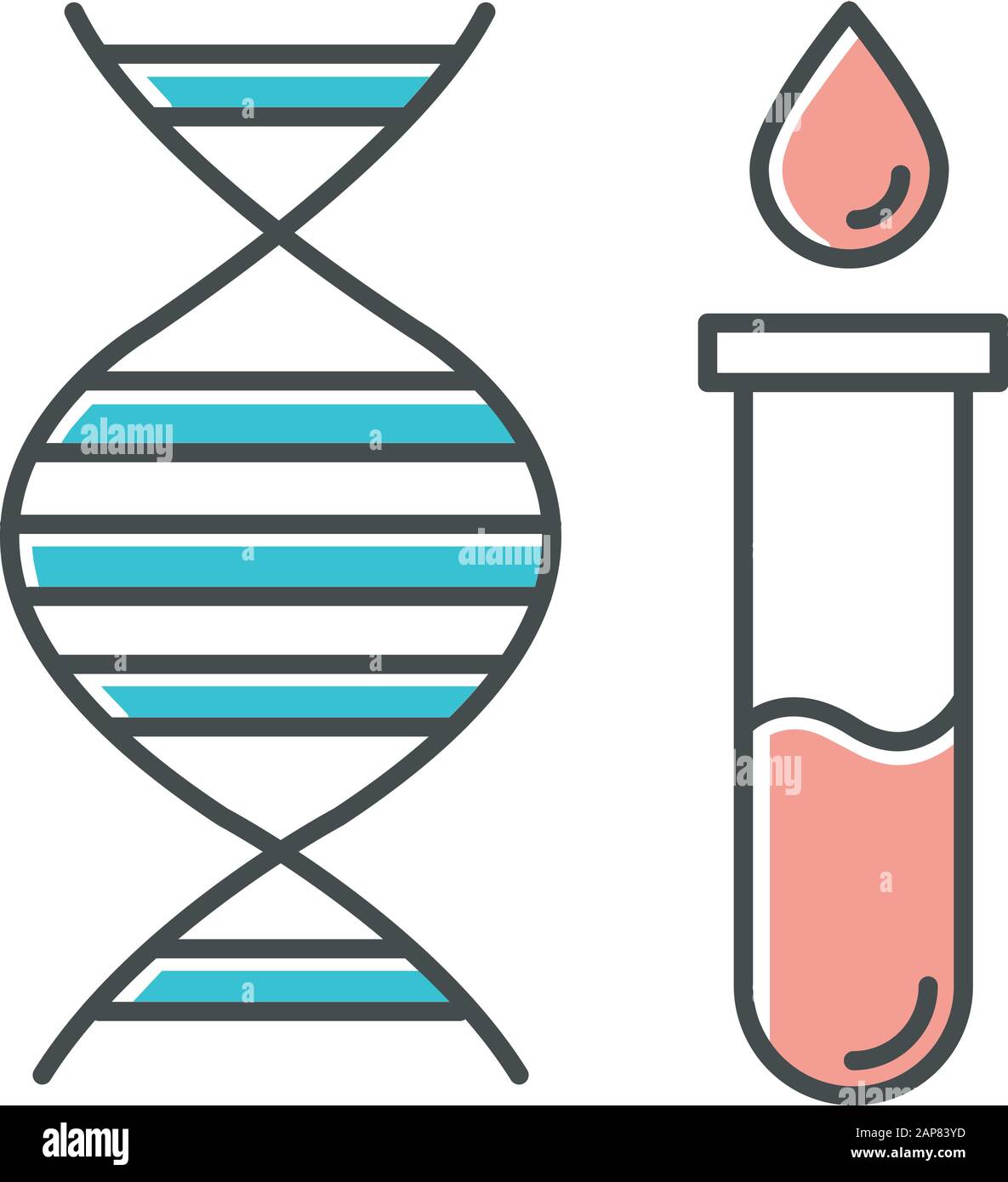 testing color icon. DNA examination. Blood in vial. Medical
