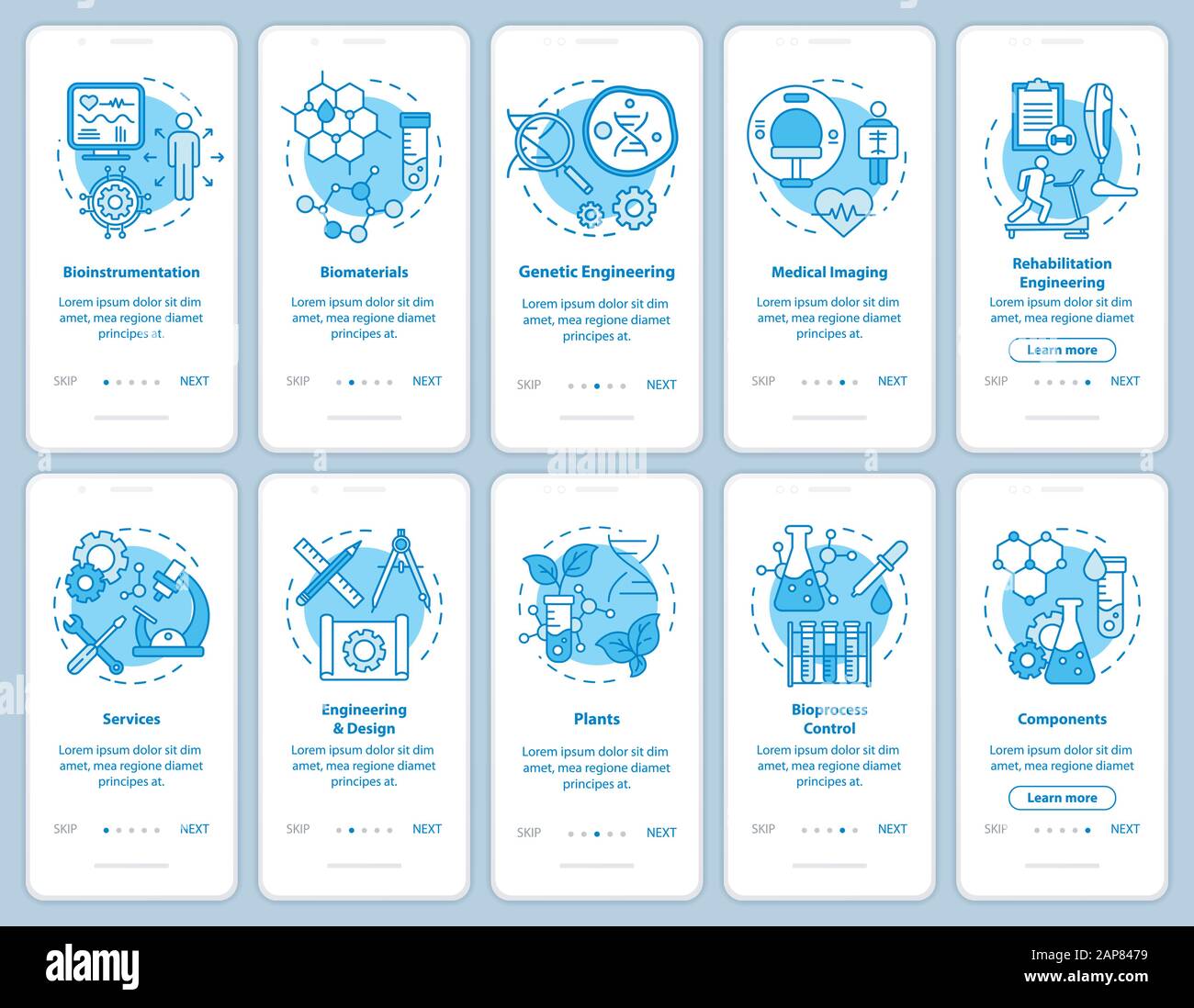 Bioengineering onboarding mobile app page screen with linear concepts ...
