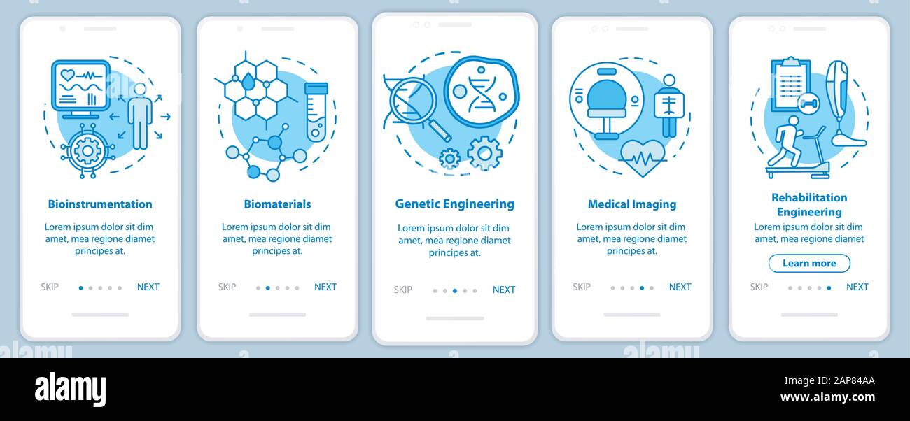Bioengineering onboarding mobile app page screen with linear concepts ...