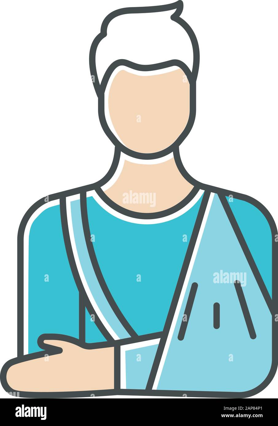 Orthopedic cast color icon. Fractured bone. Male patient with broken