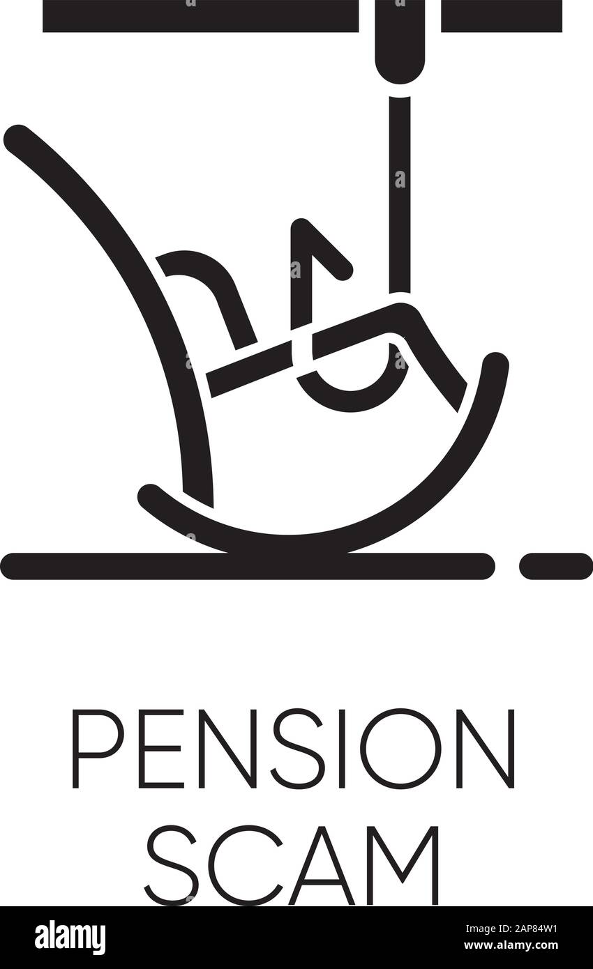 Pension scam glyph icon. Retirement savings theft. Fake annuity investment offer. Crime against elderly. Phishing. Financial fraud. Silhouette symbol. Stock Vector