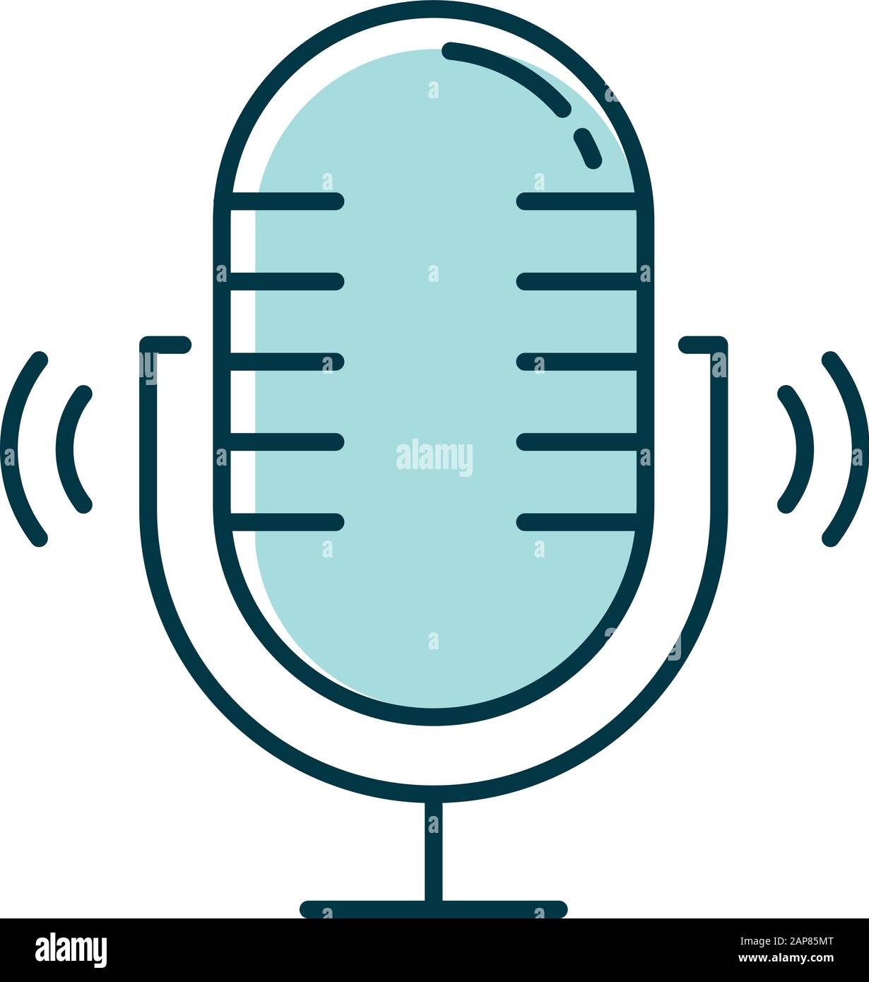 Blue loud microphone color icon. Stereo mic recording sound idea. Voice