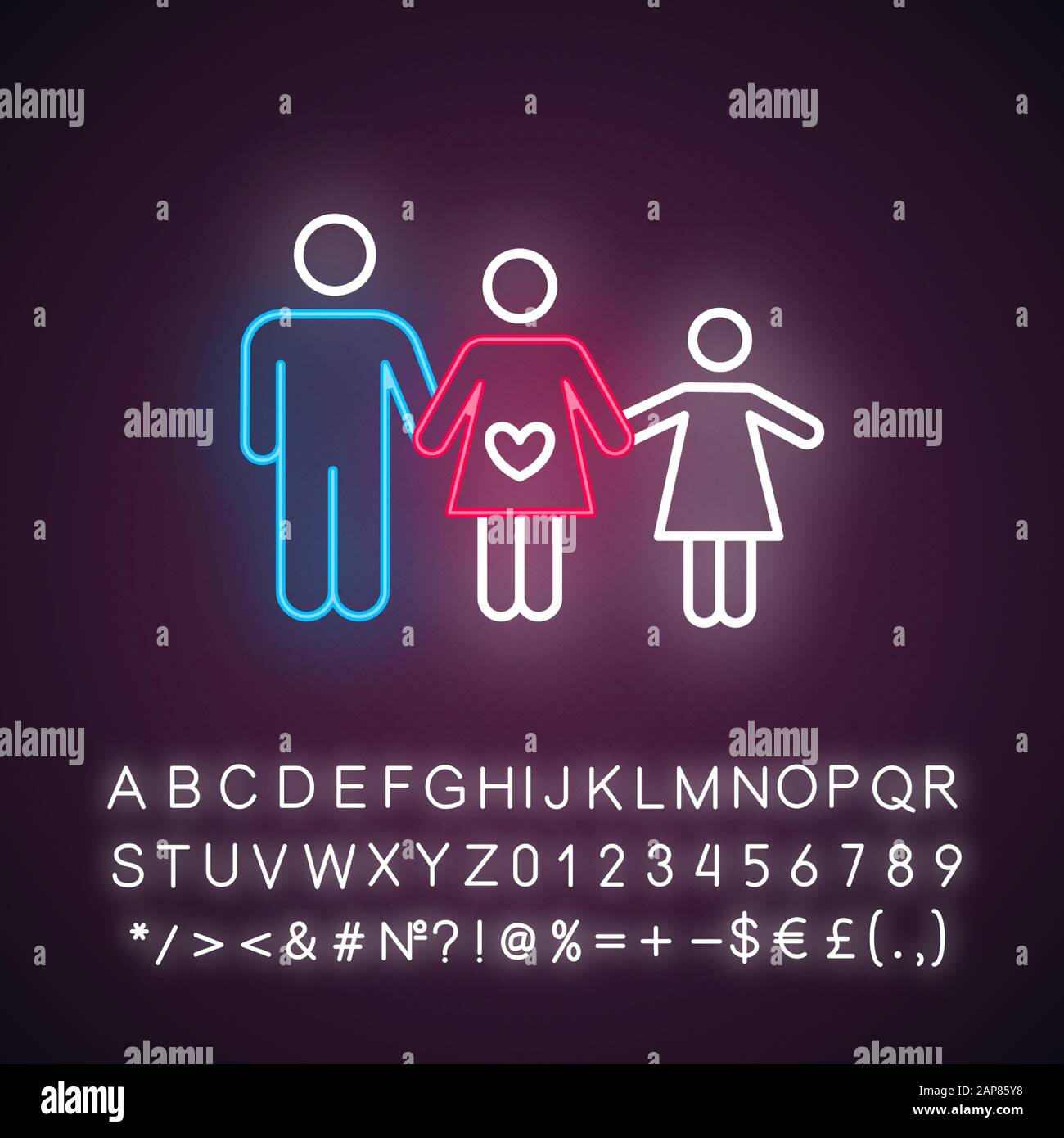 Family Planning Neon Light Icon Husband Wife Child Mother Father With Daughter Healthy Relationship Kid Parents Glowing Sign With Alphabet N Stock Vector Image Art Alamy