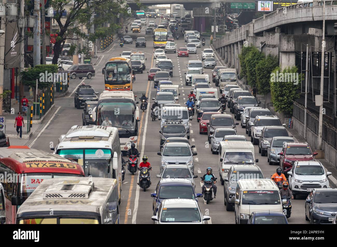 Manila, Philippines - January, 20, 2020: Heavy traffic, many cars on Edsa road in rush hour Stock Photo