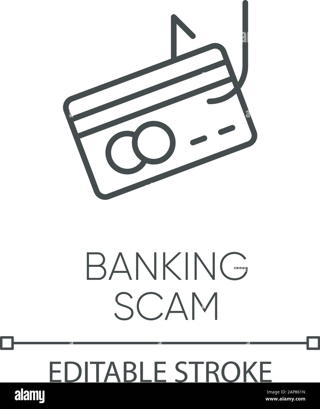 Banking scam linear icon. Skimming. Identity theft. Credit card phishing. Financial fraud. Fake loan offer. Thin line illustration. Contour symbol. Ve Stock Vector