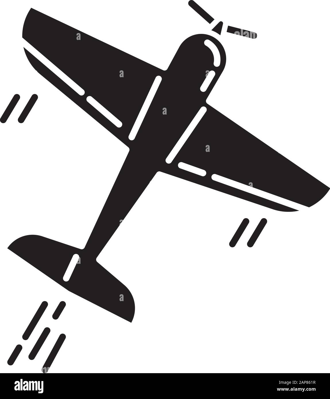 Aerobatics glyph icon. Aerobatic maneuvers and stunt flying. Airforce show with plane. Aviation, aircraft performance. Extreme airshow. Airplanes tric Stock Vector