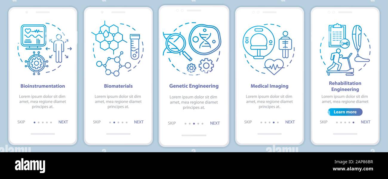 Bioengineering onboarding mobile app page screen vector template ...