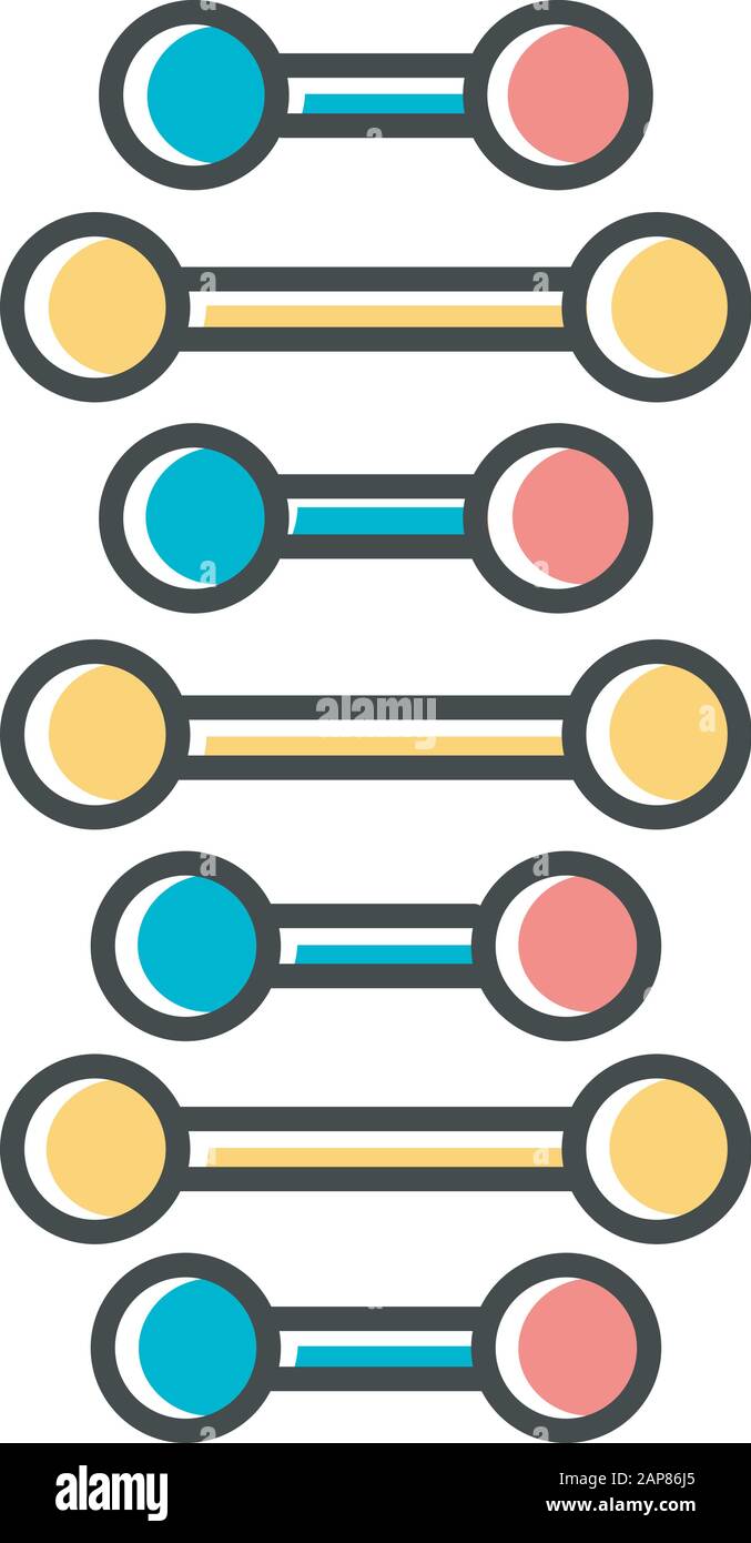 DNA spiral chains color icon. Connected dots, lines. Deoxyribonucleic, nucleic acid helix