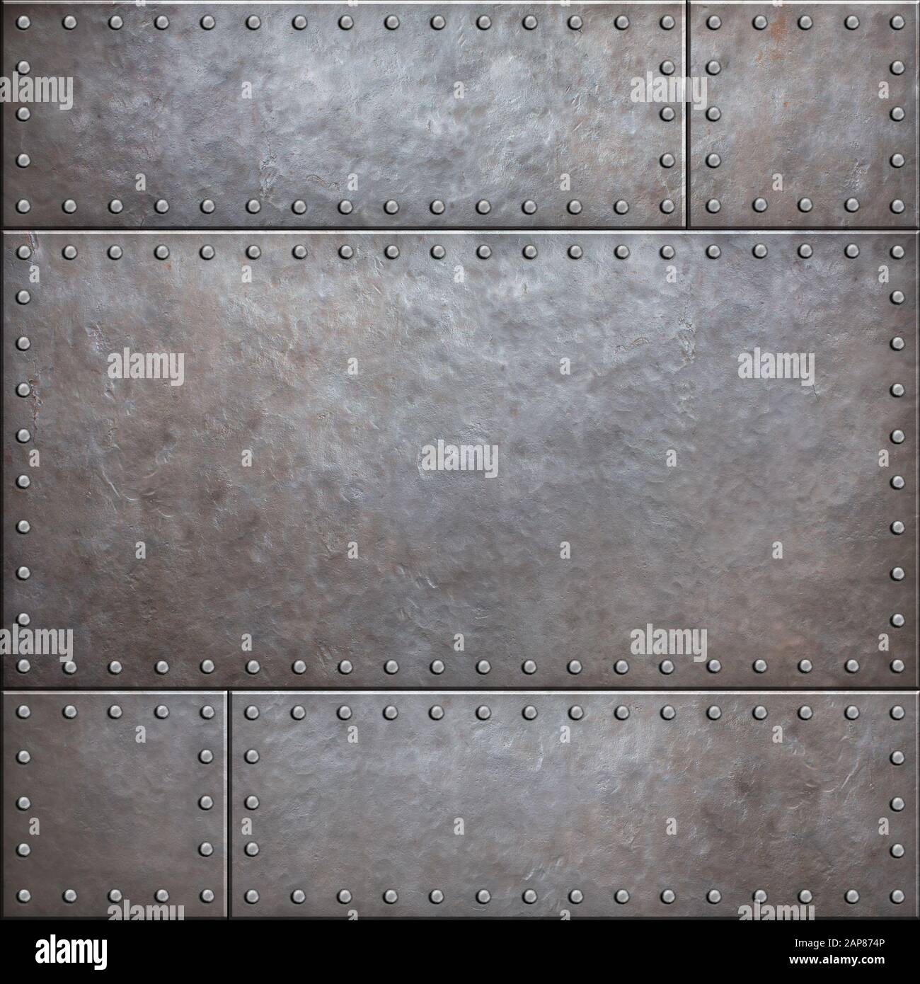 Metal plate background with rivets 3d illustration Stock Photo - Alamy