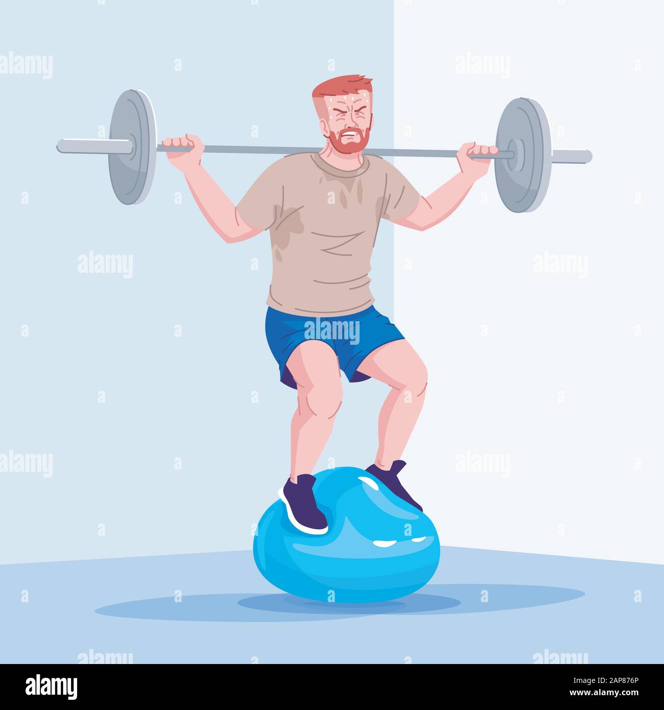 Beraadslagen Communicatie netwerk Gasvormig Physical training dependence flat vector illustration. Workout addiction.  Tired gym addict exercising, obsessed weightlifter, athlete balancing on bal  Stock Vector Image & Art - Alamy