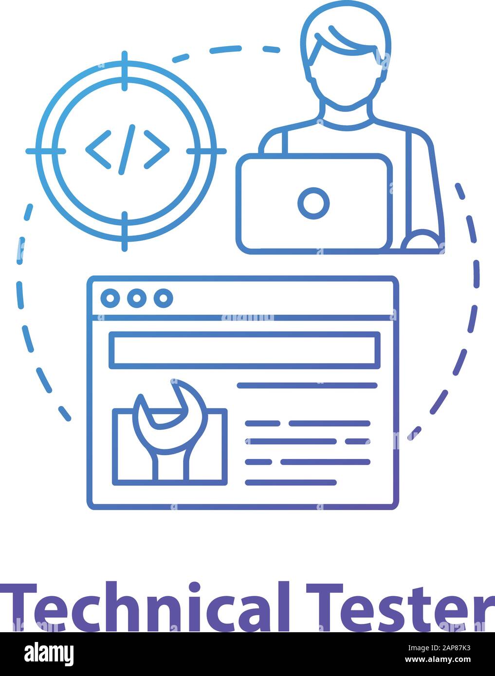 Technical tester concept icon. Software development idea thin line