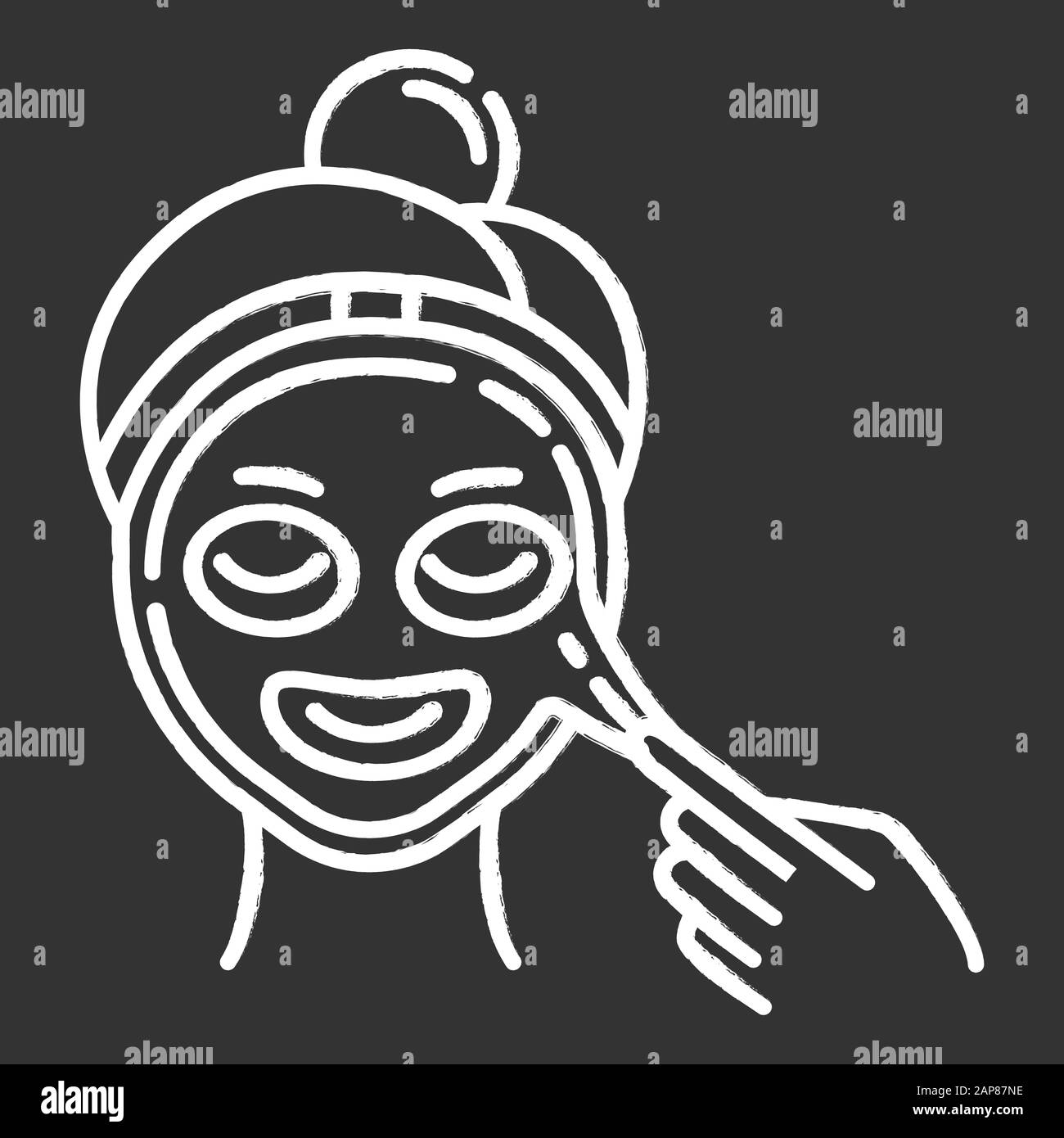 Applying peel-off mask chalk icon. Skin care procedure. Facial beauty treatment. Face product for lifting and exfoliating. Dermatology, cosmetics, mak Stock Vector