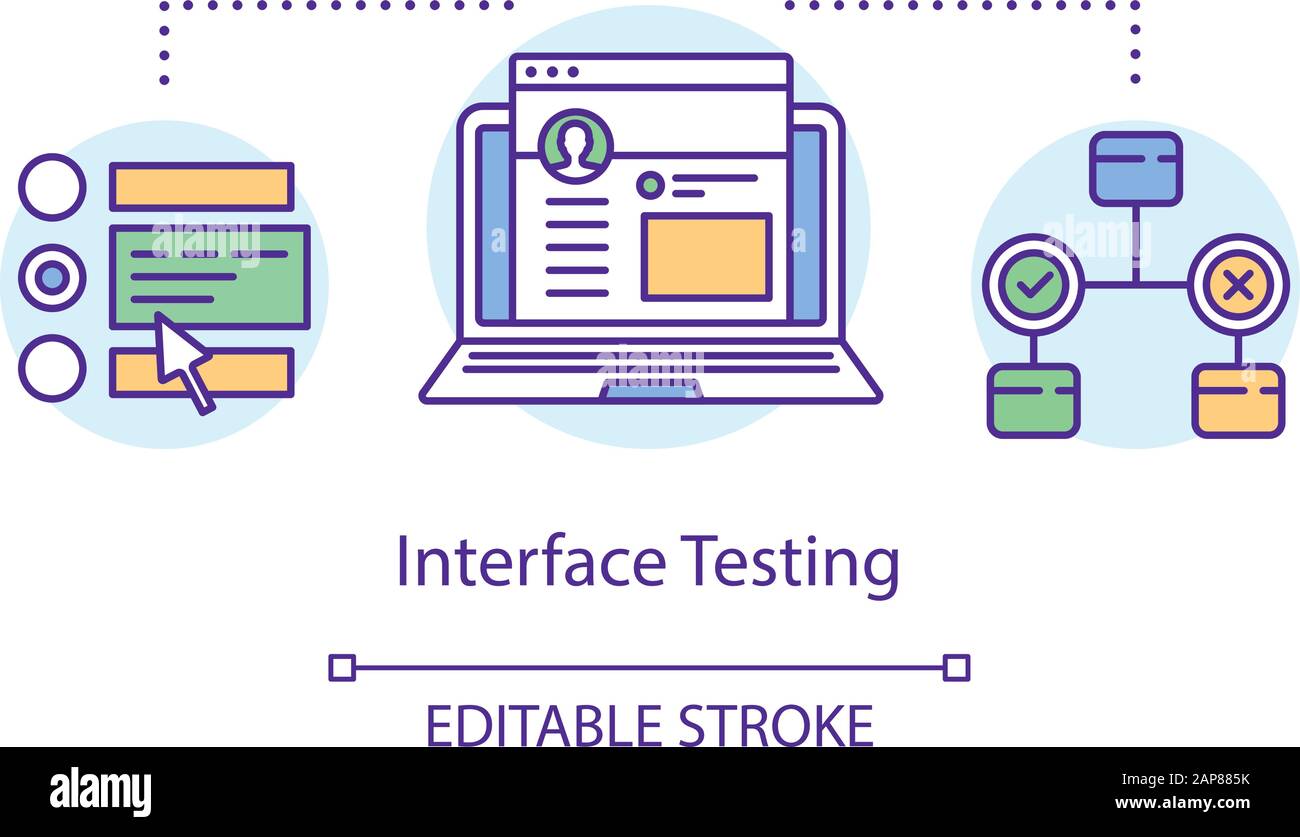 Interface testing concept icon. Examine program design idea thin line ...