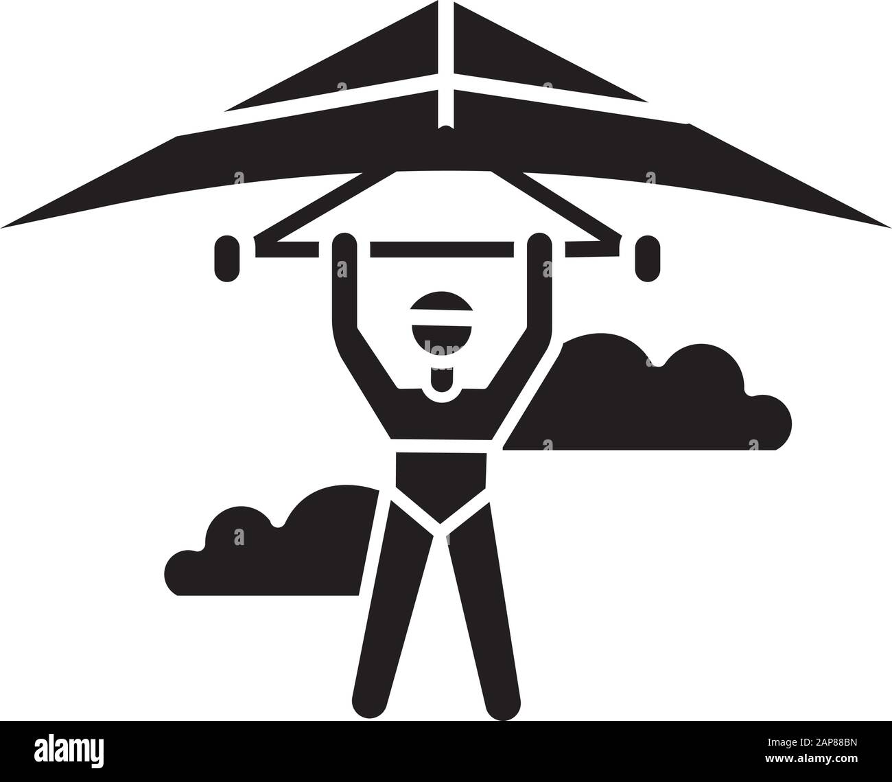 Hang gliding glyph icon. Hangglider pilot flying. Extreme air sport