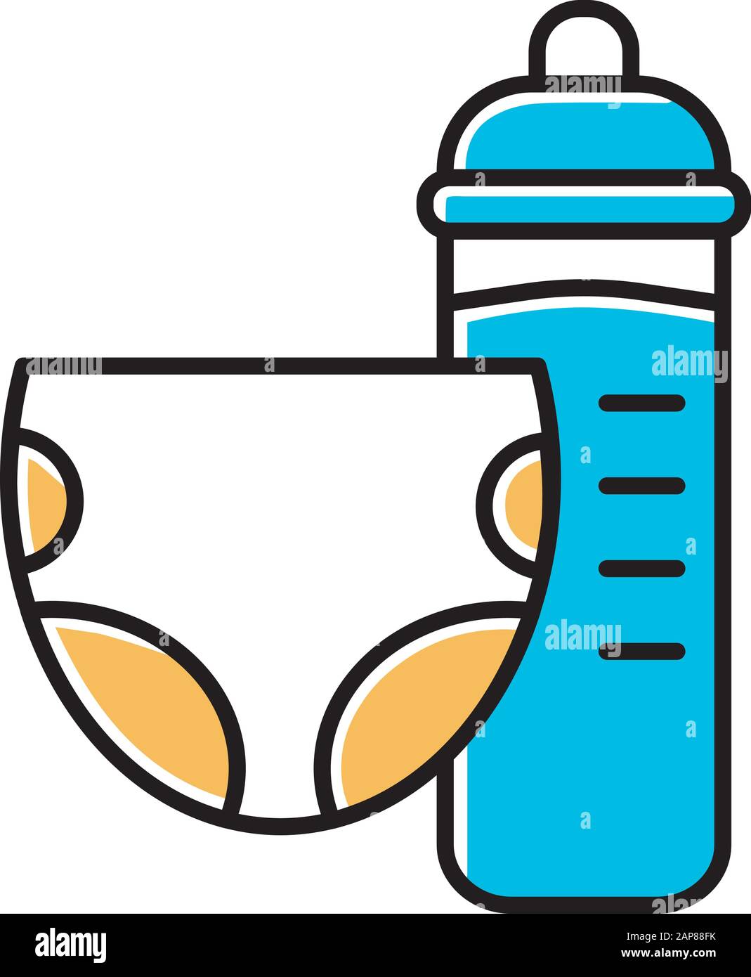 Toddler room blue color icon. Nursery. Nappy, baby bottle. Children care zone. Kids bedroom. Childcare place. Creche. Hospital room for babies. Apartm Stock Vector