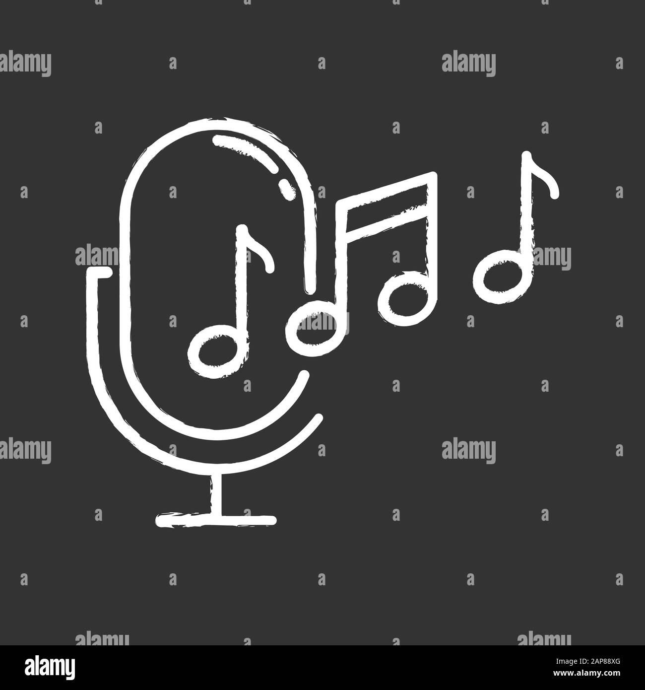 Ringtone recognition chalk icon. Melody definition app idea. Sound recorded. Microphone and notes, music equipment. Voice command. Professional mike. Stock Vector
