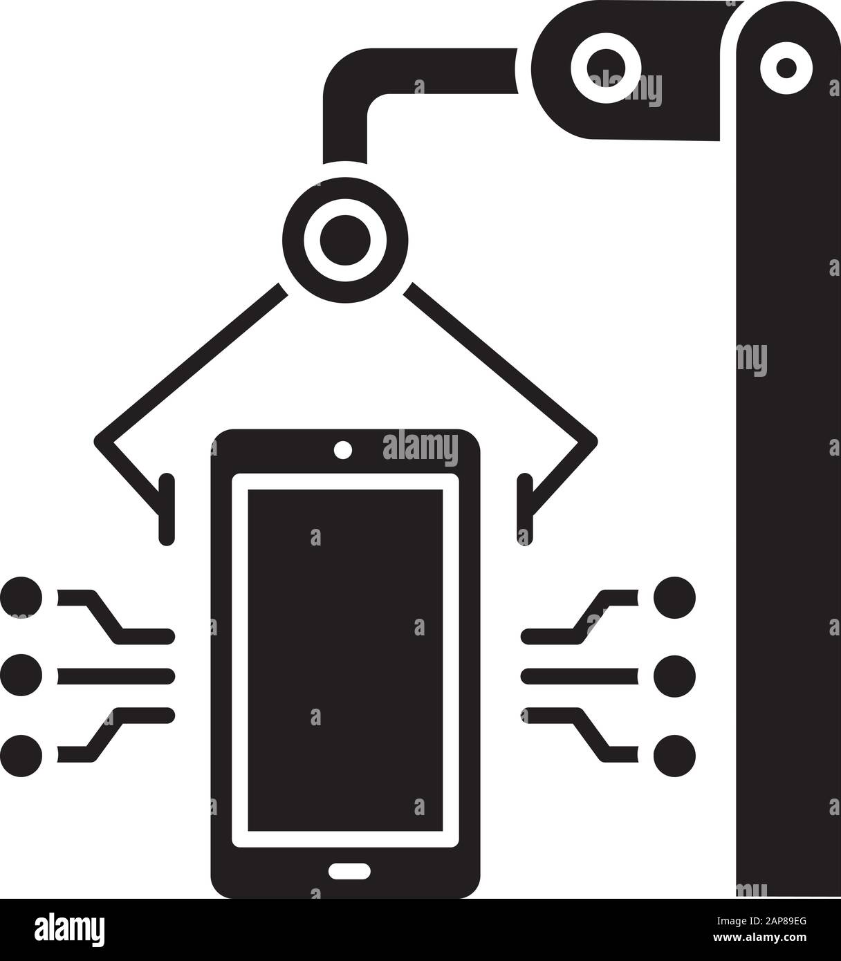 Electronics industry glyph icon. Smartphone and tablet production