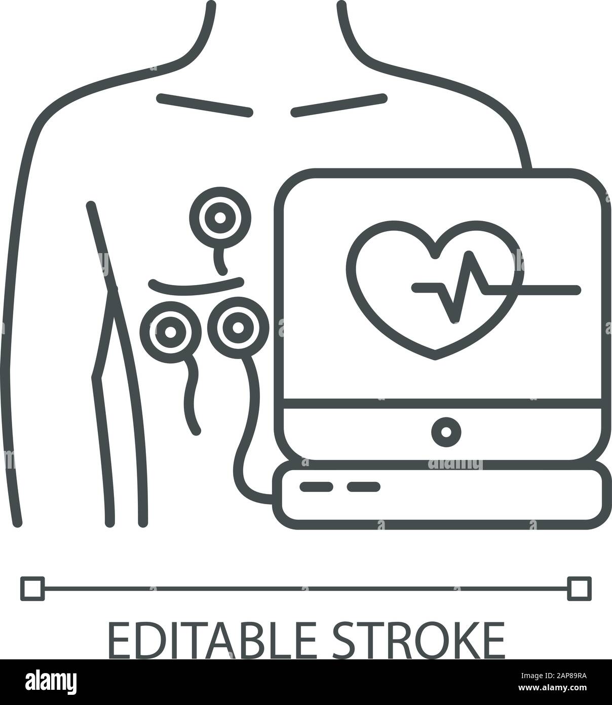 Electrocardiogram linear icon. Heart disease examination. Pulse rate on