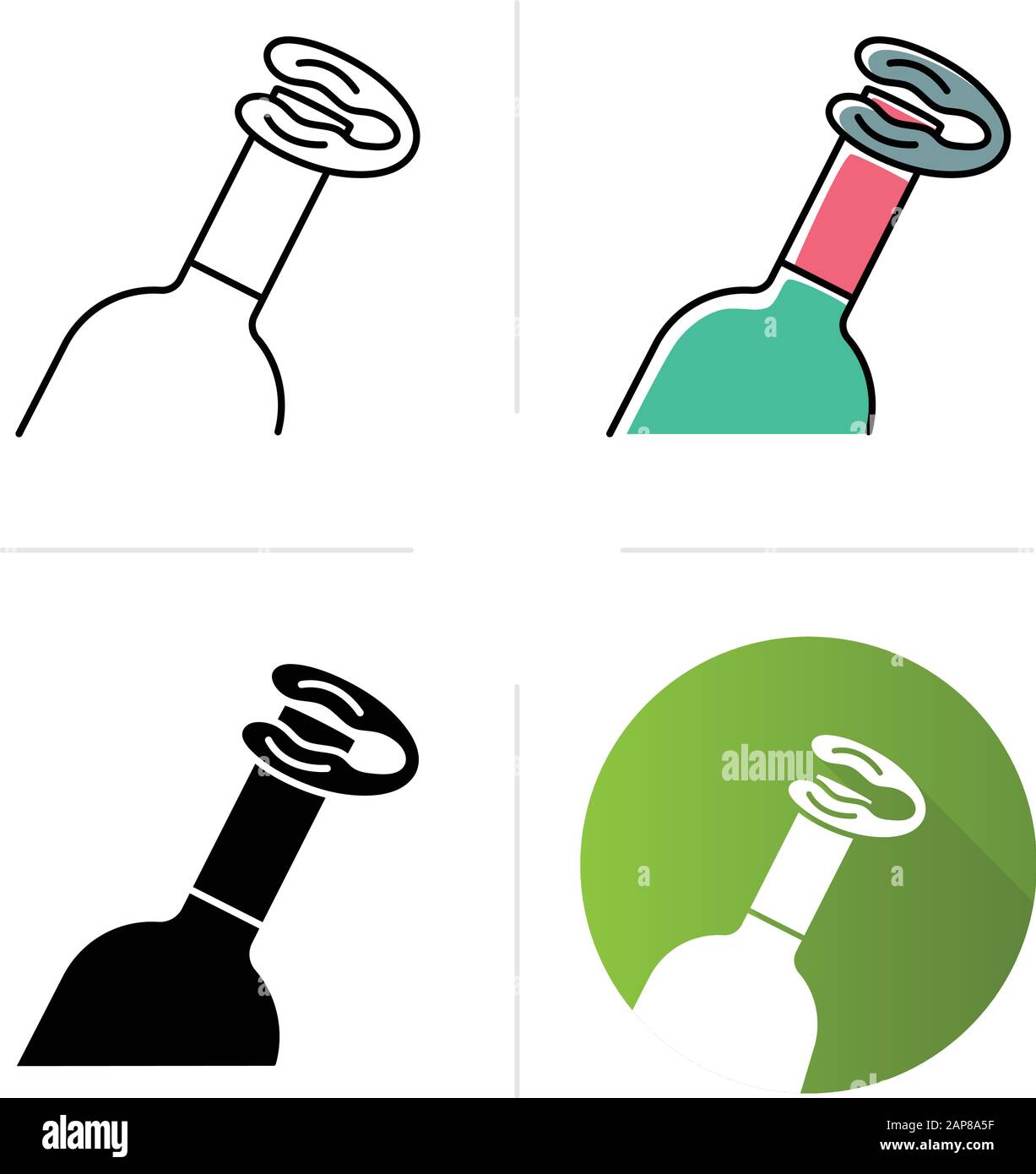 Bottle and foil cutter icons set. Alcohol beverage. Aperitif drink