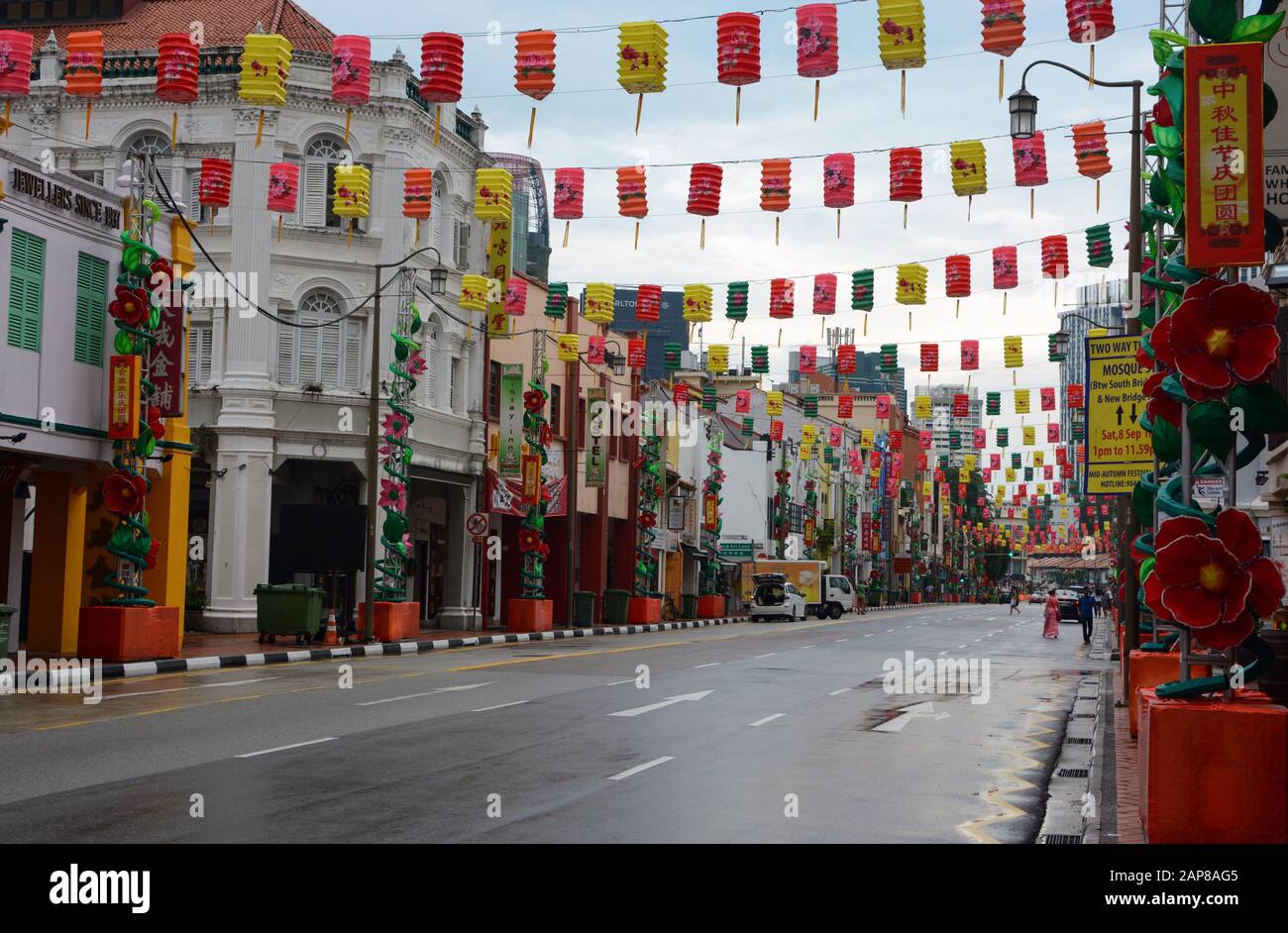 Singapore - September 10, 2018: View of South Bridge Road in Singapore's Chinatown Stock Photo