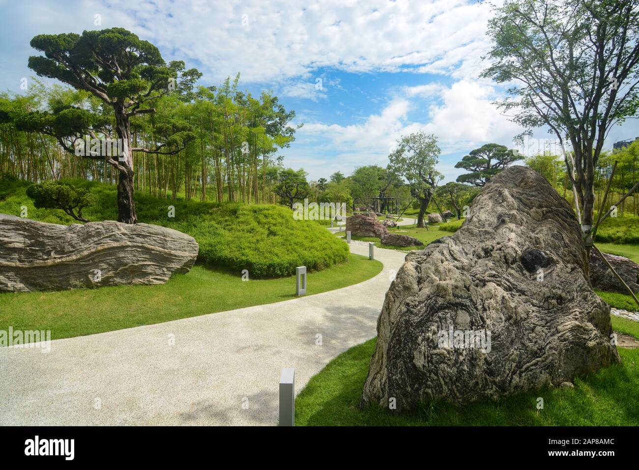 Singapore - September 9, 2018 - Clean, landscaped pathway at Gardens by the Bay in Singapore Stock Photo