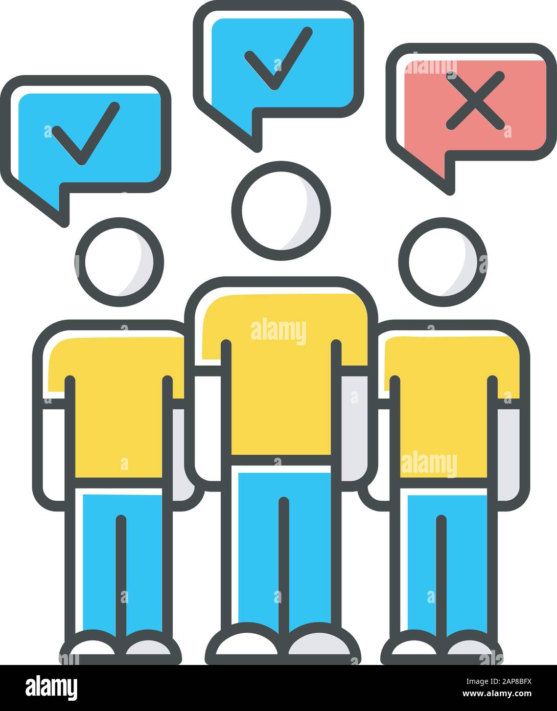 Mass survey color icon. Social opinion, public poll. People voting. Agree and disagree. Correct and incorrect. Approve and disapprove. Positive, negat Stock Vector