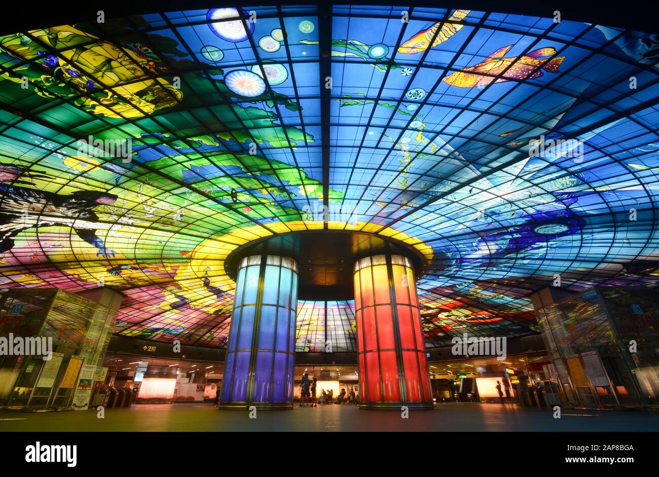 KAOHSIUNG, TAIWAN - APRIL 6, 2018 - Dome of Light glass mural installation at Formosa Boulevard Station Stock Photo