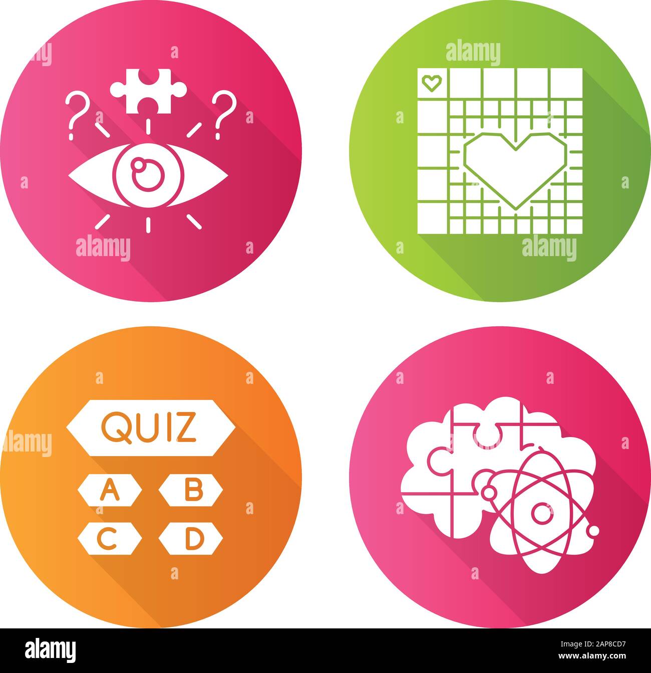 Puzzles and riddles flat design long shadow glyph icons set. Trivia quiz.  Nonogram. Logic games. Problem solving. Mental exercise. Challenge. Visual  b Stock Vector Image & Art - Alamy