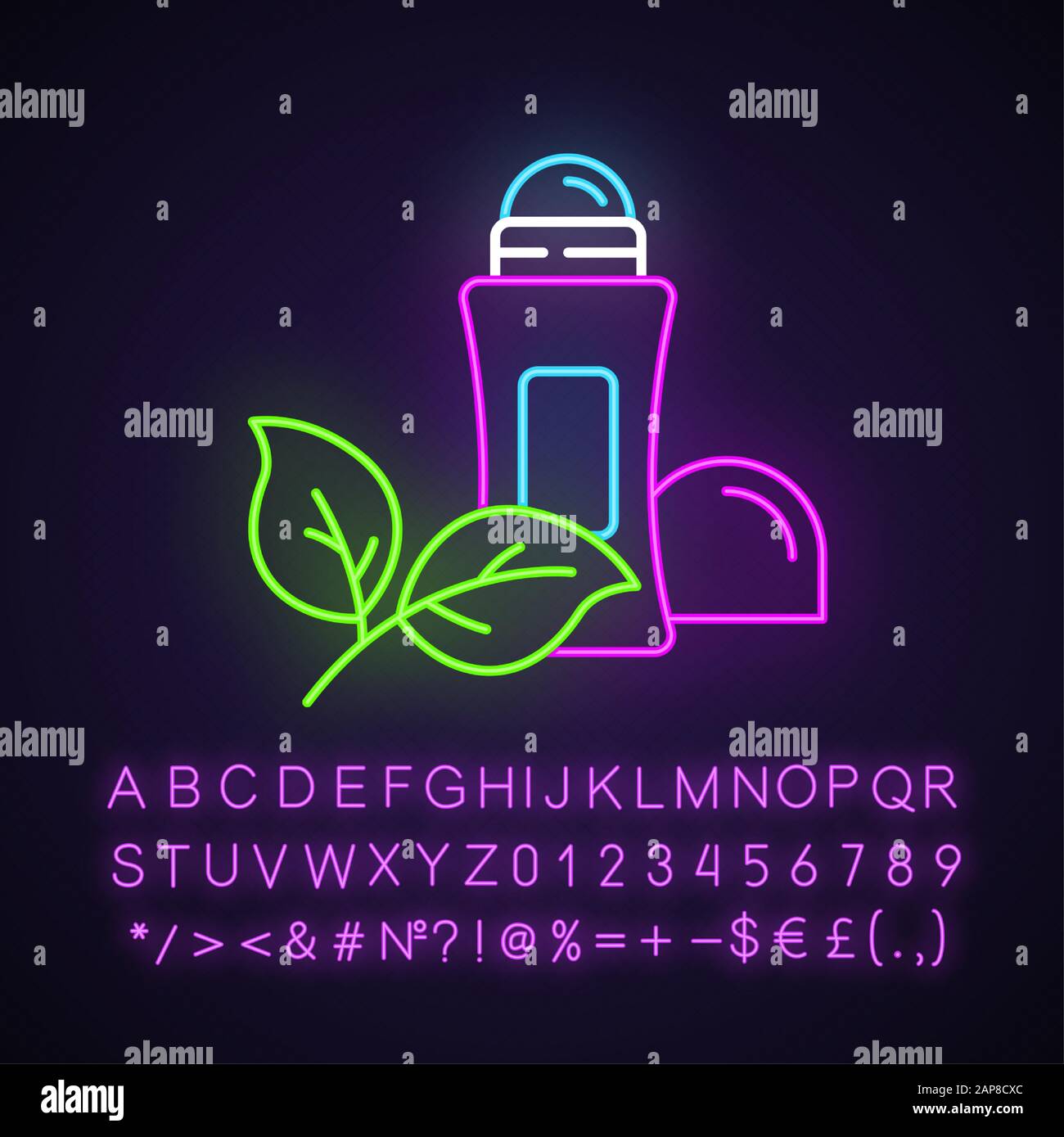 Natural rollon deodorant neon light icon. Hypoallergenic