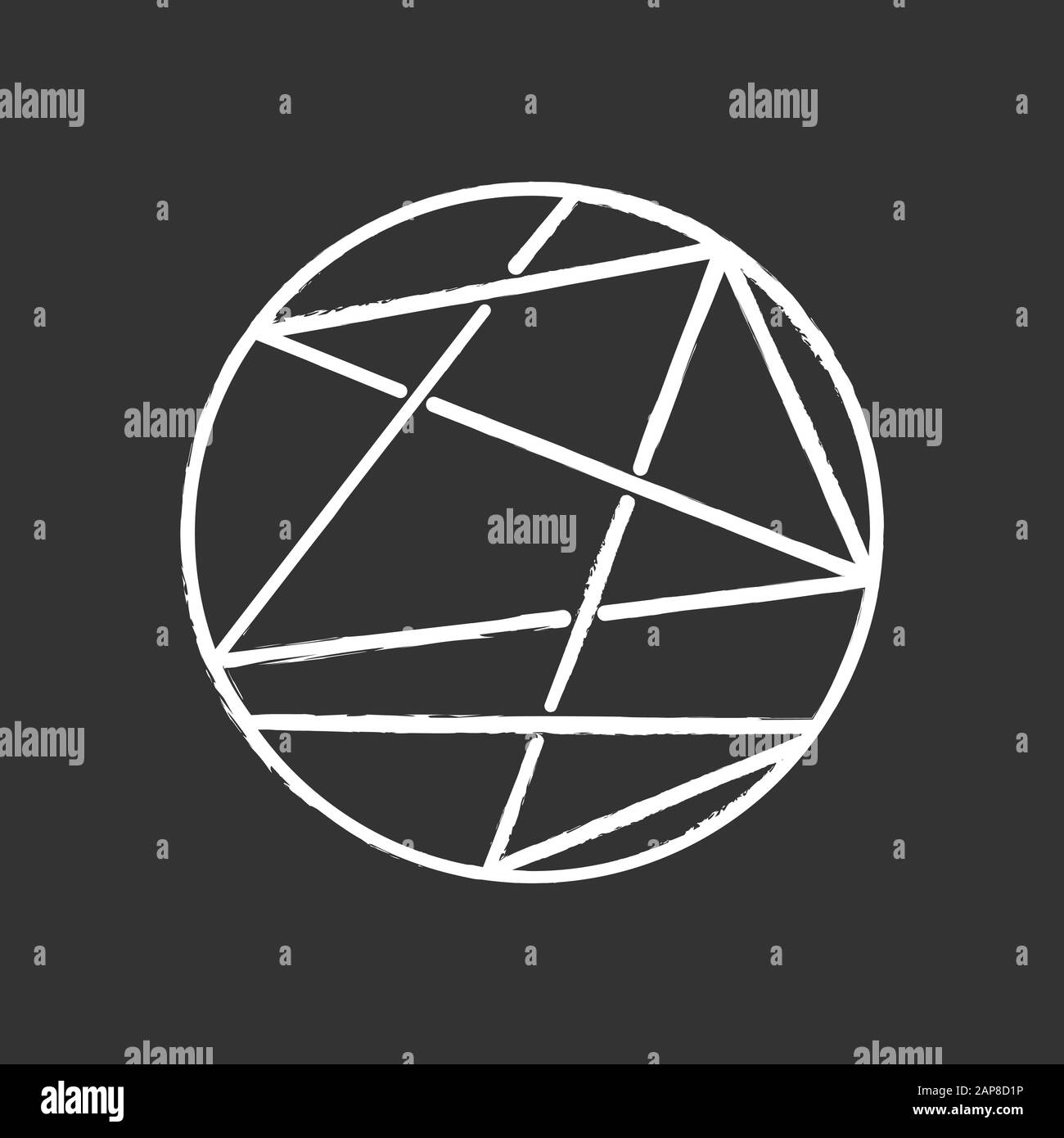 Round figure chalk icon. Circle crossed with lines. Decorative element. Lines enclosed in sphere. Striped geometric figure. Abstract shape. Isometric Stock Vector