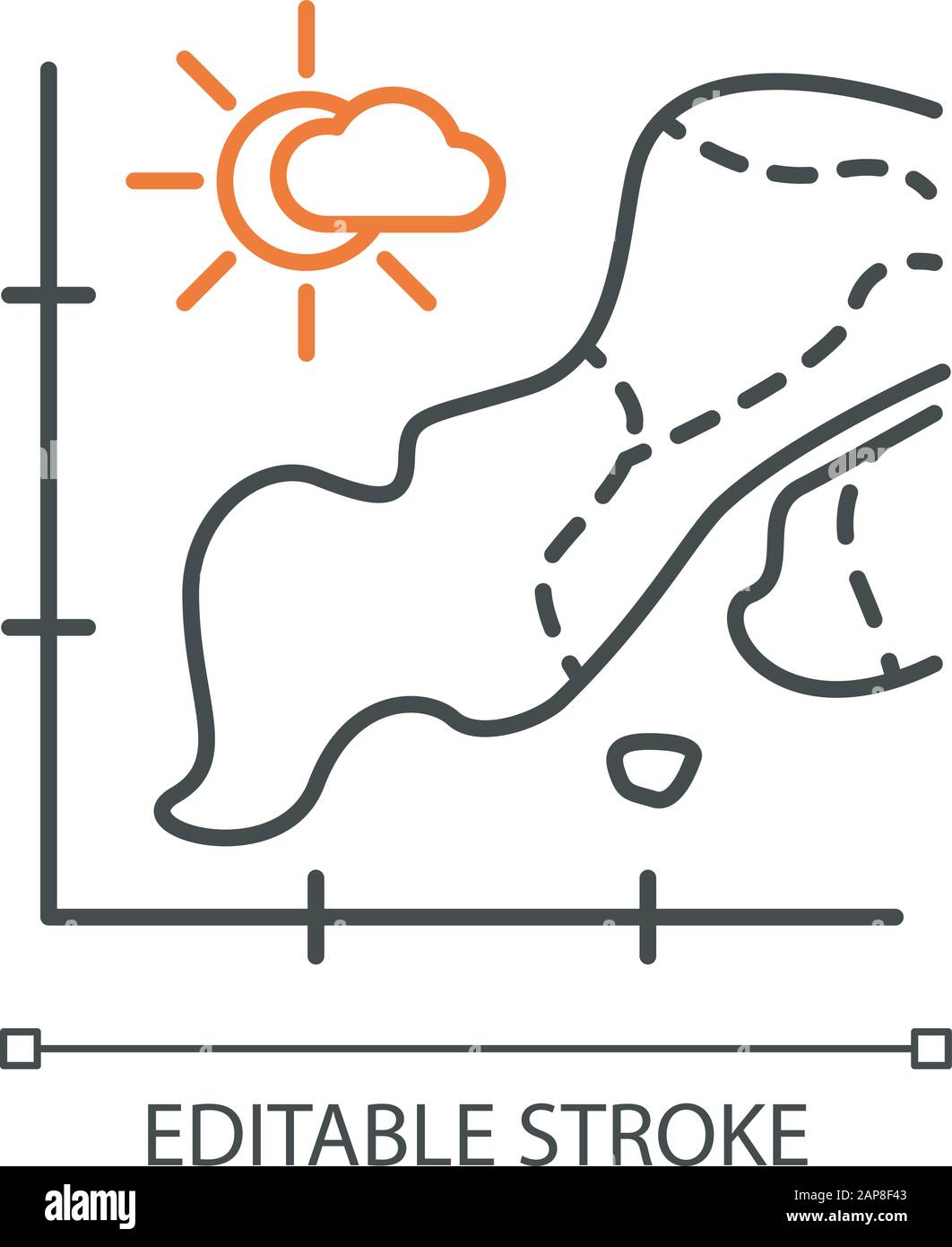 Temperature map linear icon. Weather forecast presentation. Information