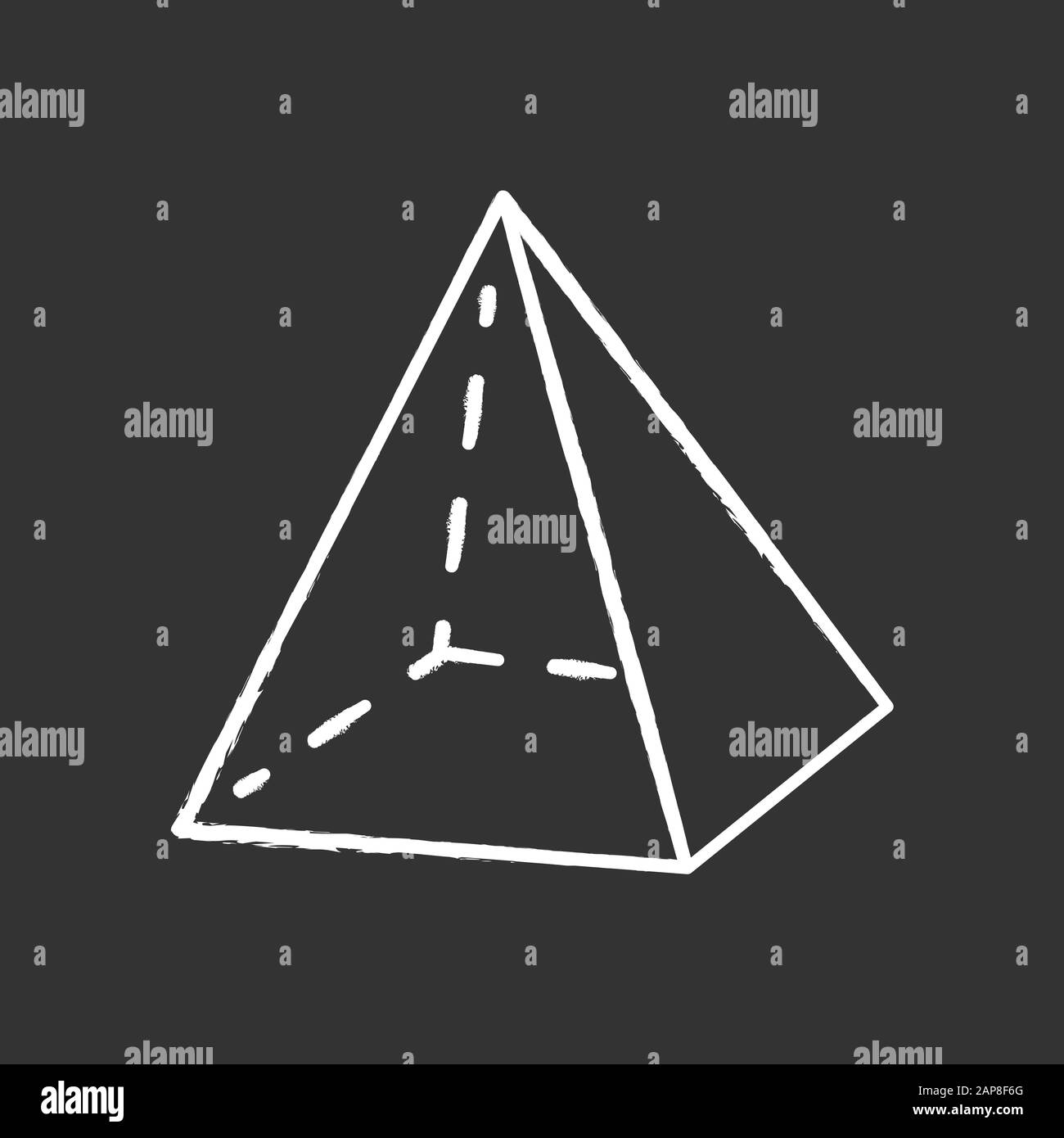 Pyramid chalk icon. Transparent geometric figure. Decorative simple element. Geometry dimensional model. Abstract shape. Isometric form with triangula Stock Vector