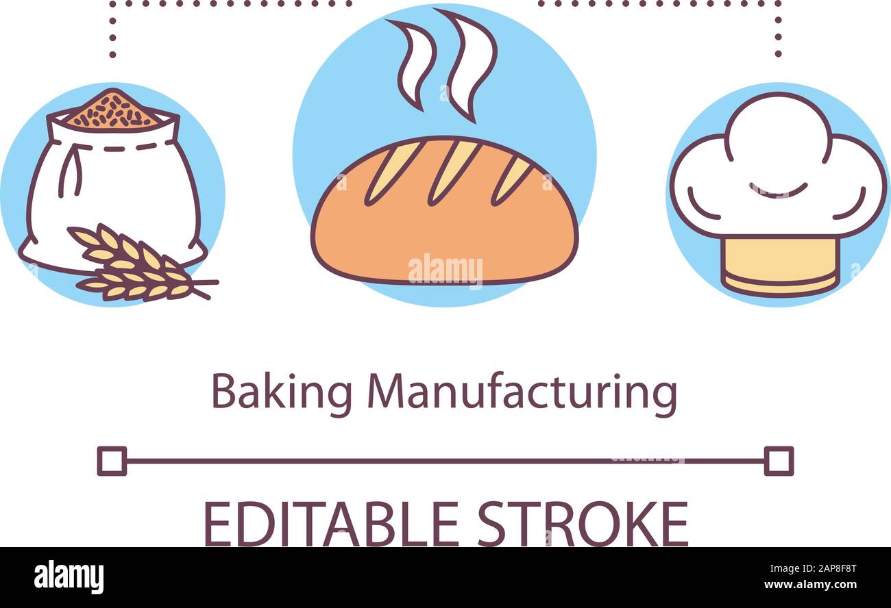 Baking manufacturing concept icon. Local production idea thin line illustration. Fresh bread and homemade pastry. Small bakery shop. Vector isolated o Stock Vector