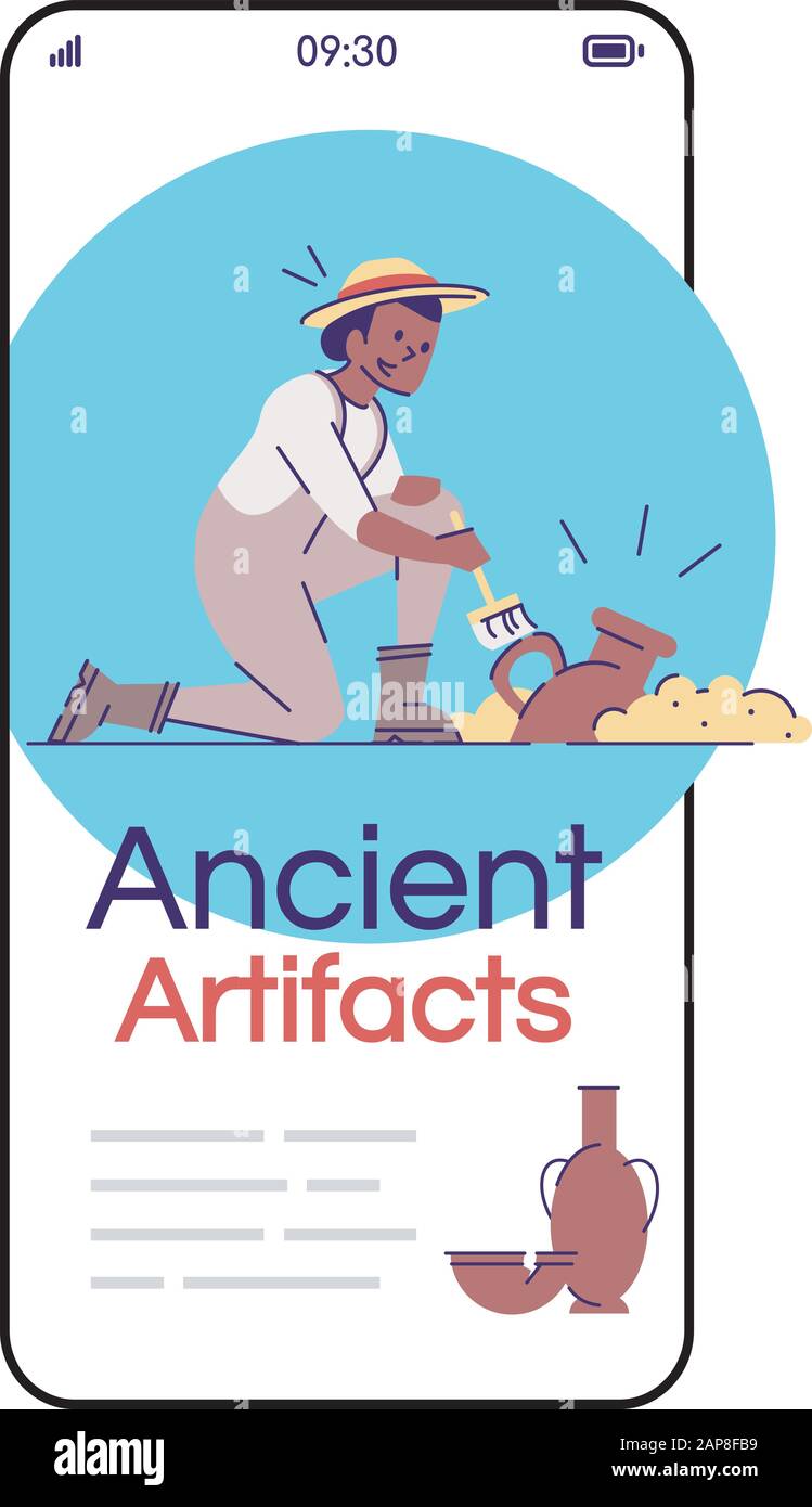 Ancient artifacts social media posts smartphone app screen. Mobile
