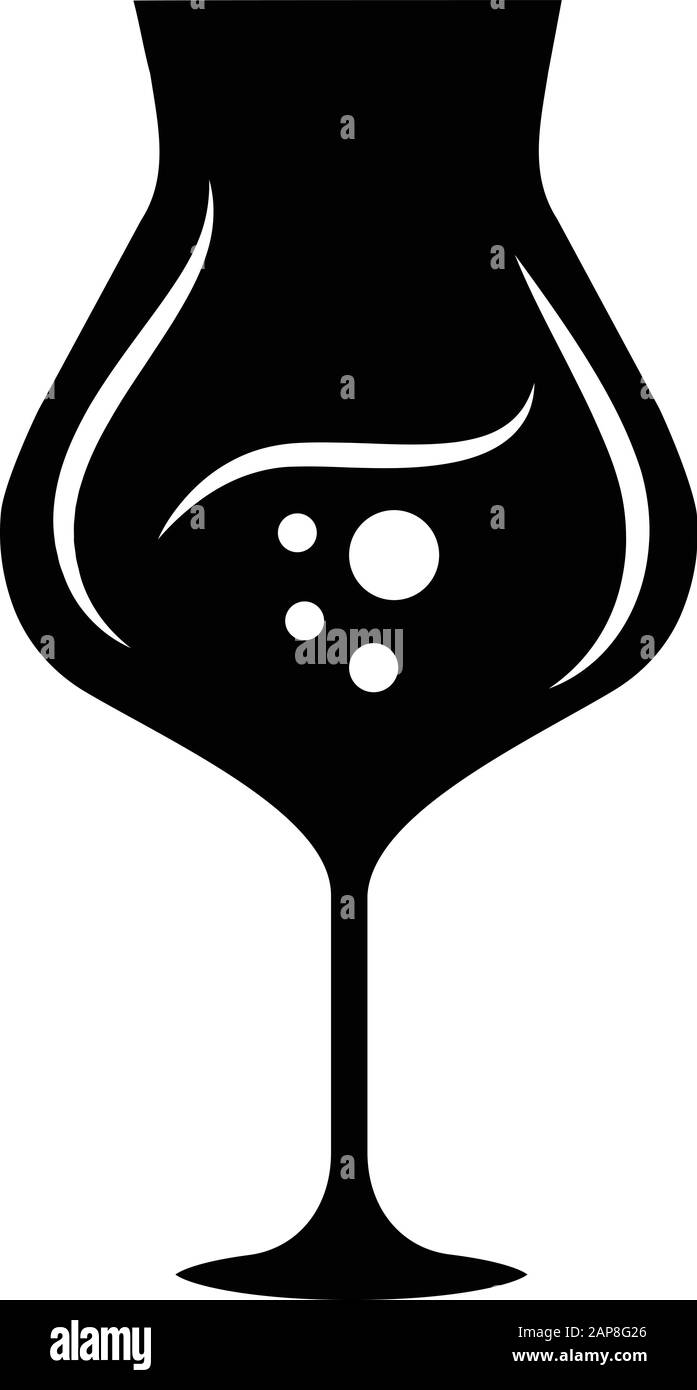Dessert wine glyph icon. Madeira wineglass. Alcohol beverage with bubbles. Party cocktail. Sweet aperitif drink. Silhouette symbol. Negative space. Ve Stock Vector