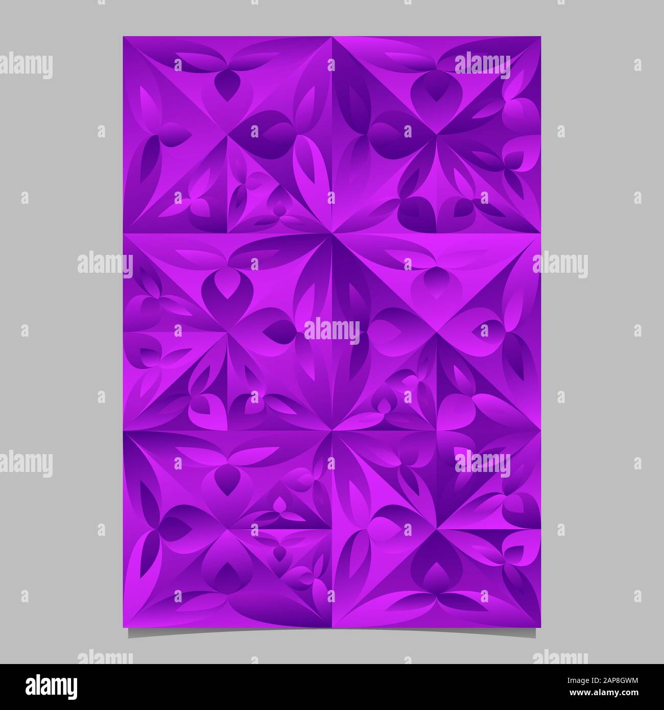 Geometrical floral mosaic poster template design - violet abstract gradient vector brochure Stock Vector