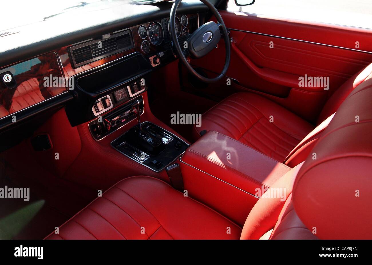 Red Leather Interior Of Car High Resolution Stock Photography and