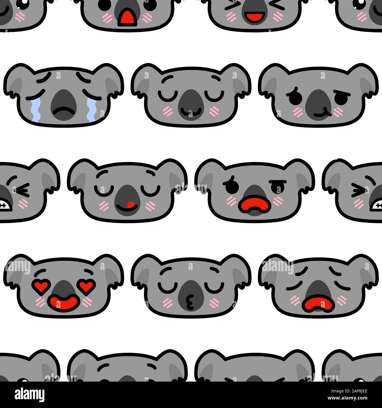 Seamless pattern with cute kawaii emoji koalas. vector cartoon ...