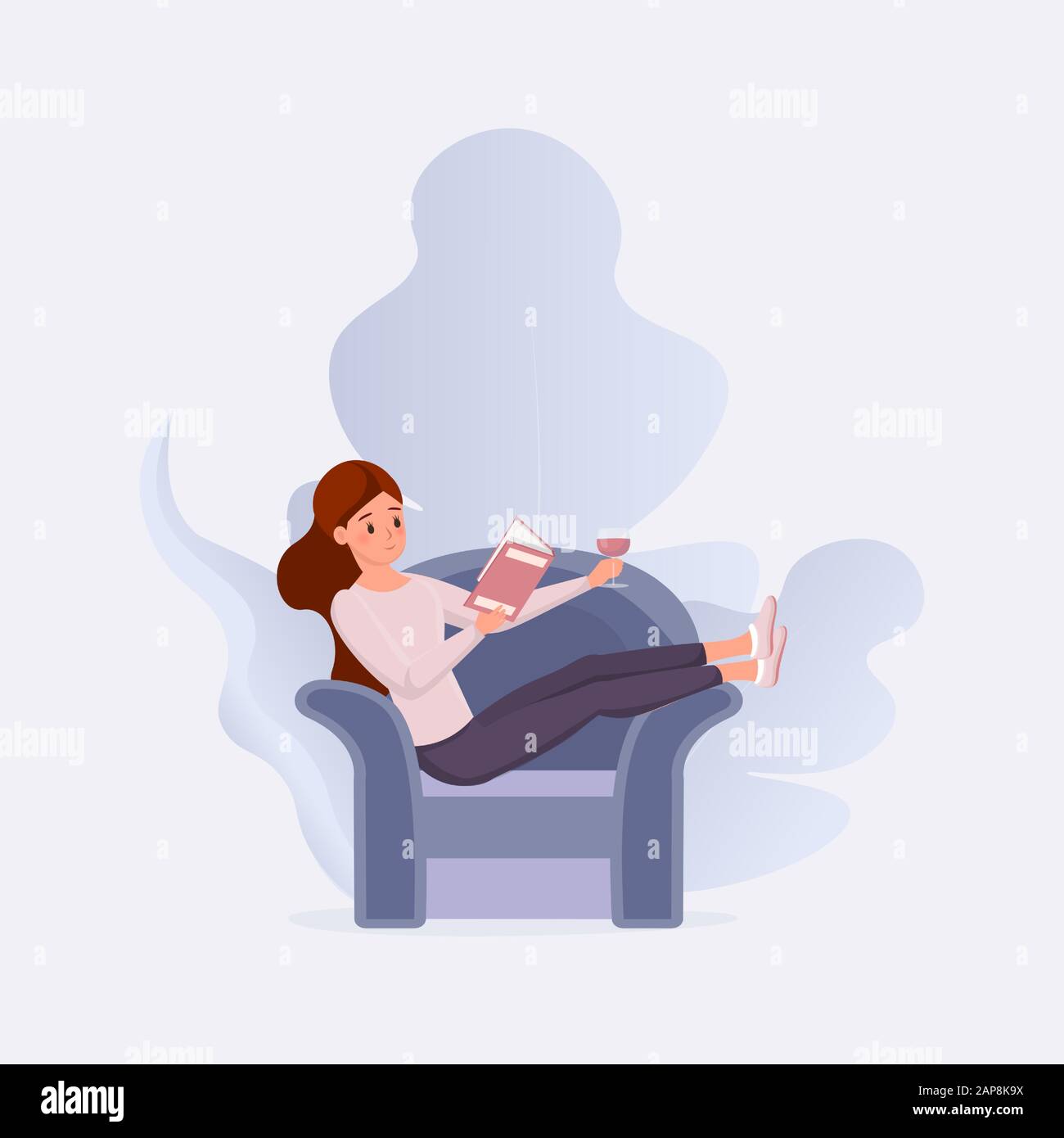 Book lovers relax flat vector illustration. Cartoon young girl with wine  glass in comfortable chair enjoying interesting novel. Intelligent woman  leisure time concept, intellectuals hobby Stock Vector Image & Art - Alamy