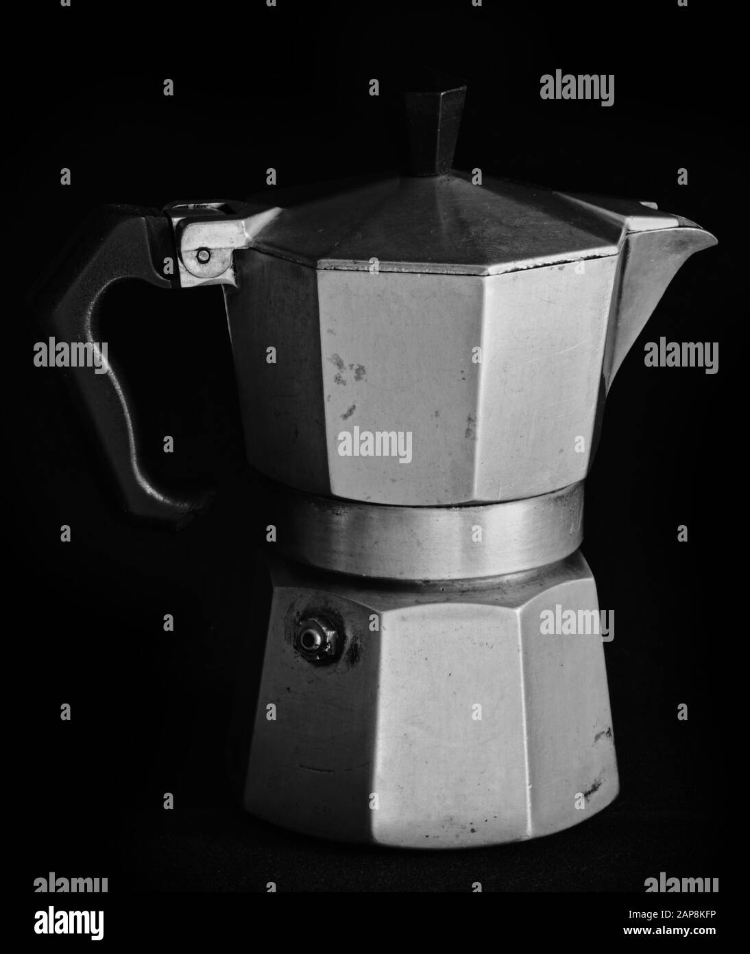 Moka pot coffee maker, made in Italy in alluminium Stock Photo