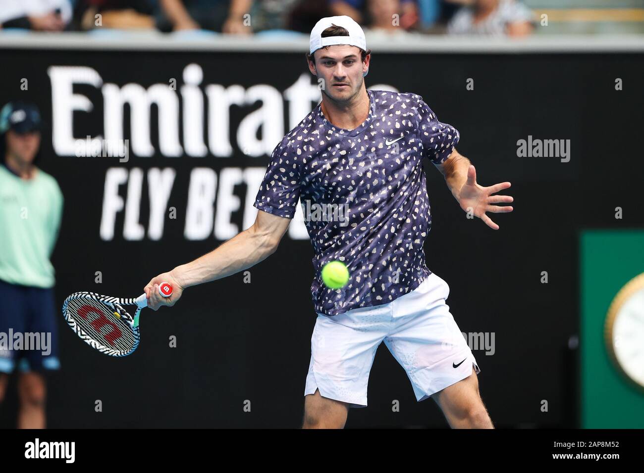 Melbourne, Australia. 22nd Jan, 2019. Tommy Paul of USA plays a forehand  during the second round