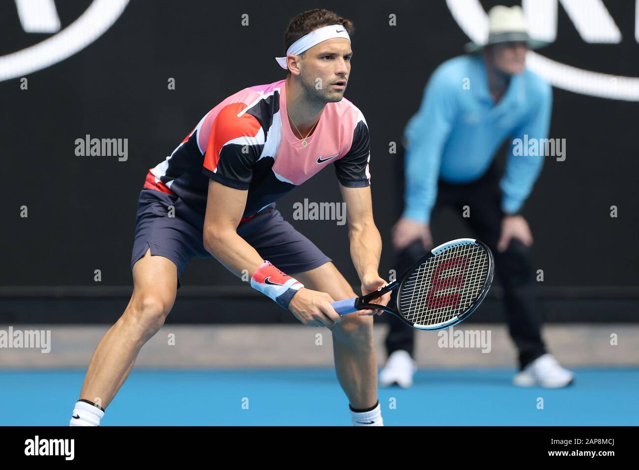 Melbourne, Australia. 22nd Jan, 2019. Grigor Dimitrov of Bulgaria waits for  a serve during the second round match against Tommy Paul of USA during the  second round match at the ATP Australian