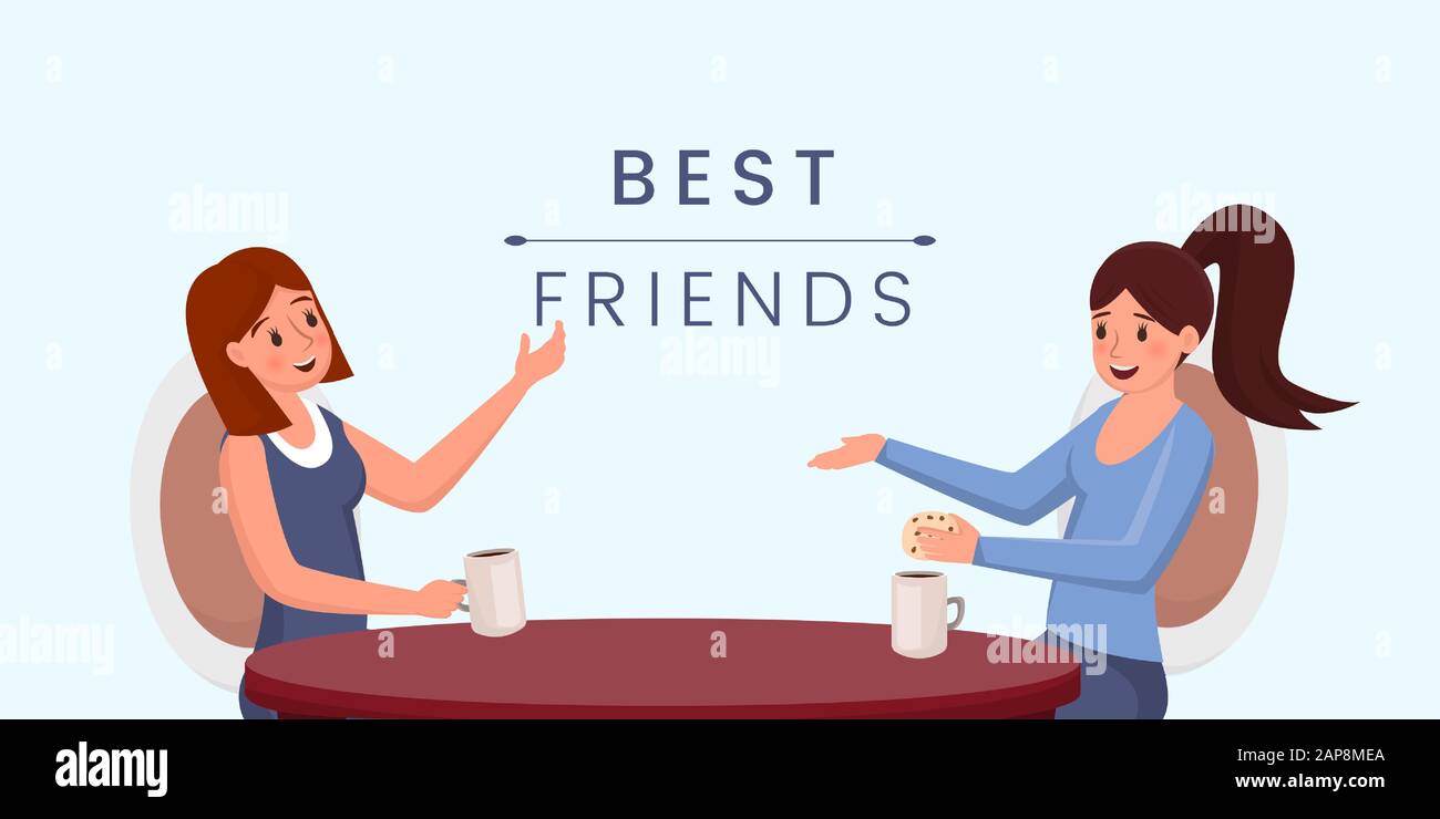 Friends Correspond Online, Chat, Share News And Impressions, Friendship.  Flat 2D Character. Concept For Web Design. Royalty Free SVG, Cliparts,  Vectors, and Stock Illustration. Image 134677293.