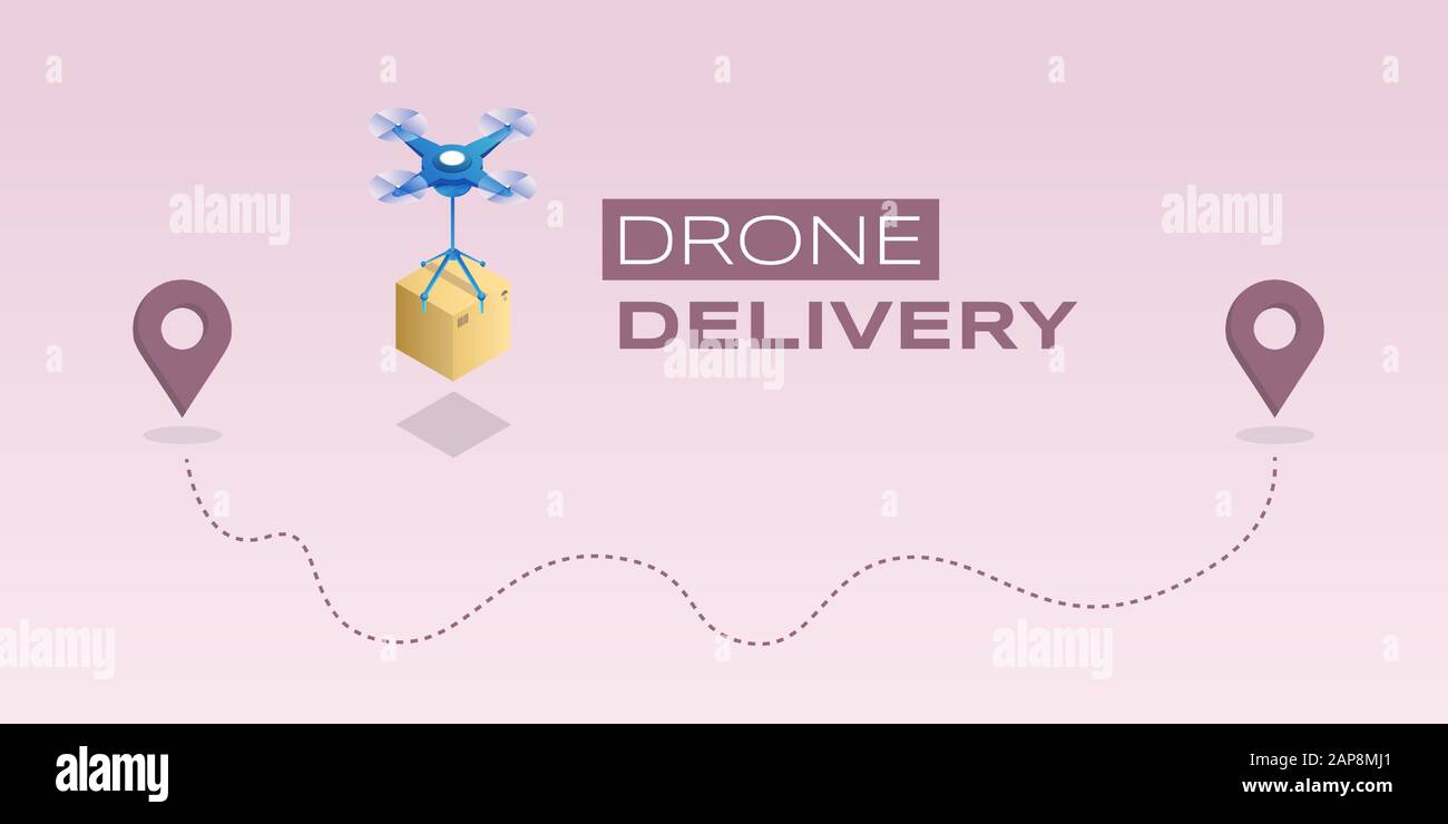 Drone delivery flat banner vector template. Modern transportation ...