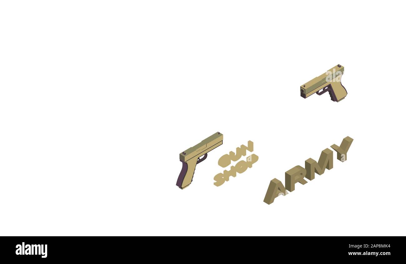 Gun shop flat banner vector template. Military armament and ammo retail ...
