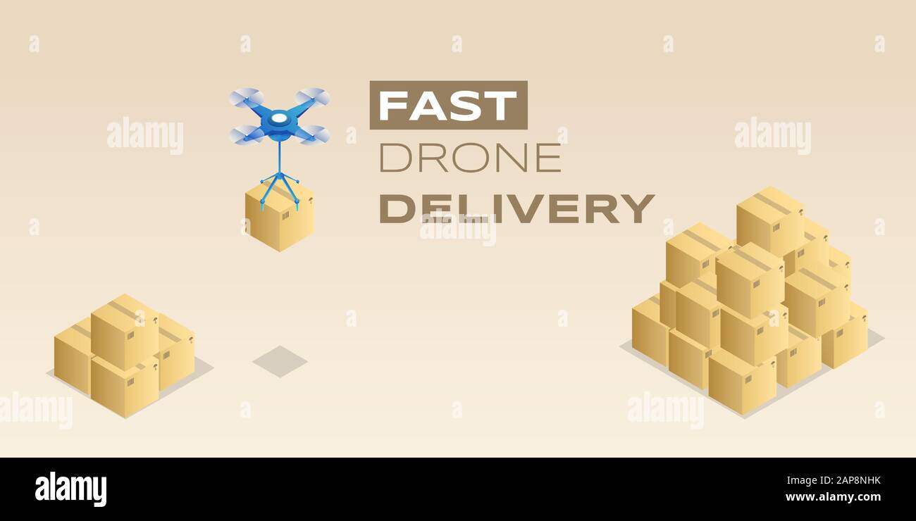 Fast drone delivery vector banner template. Modern package distribution ...