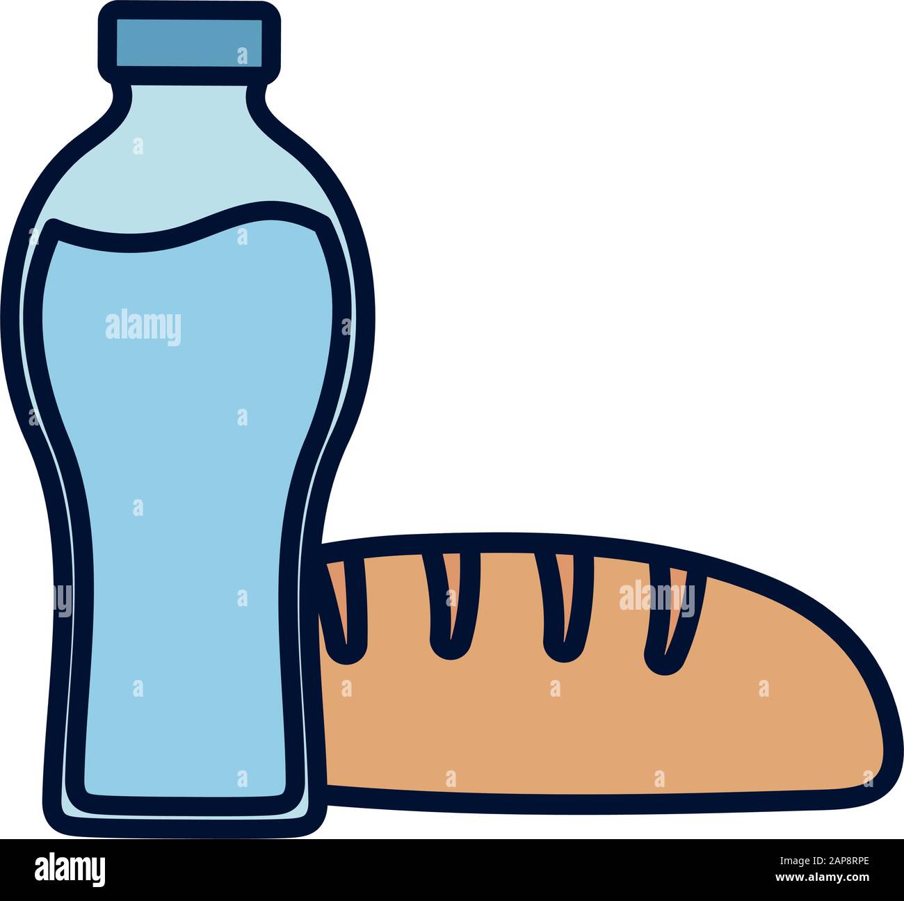 water bottle and fresh whole bread bakery icon vector illustration ...