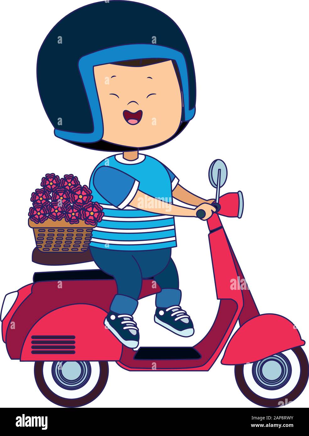 cartoon boy riding a classic motorcycle with flowers, flat design Stock  Vector Image & Art - Alamy