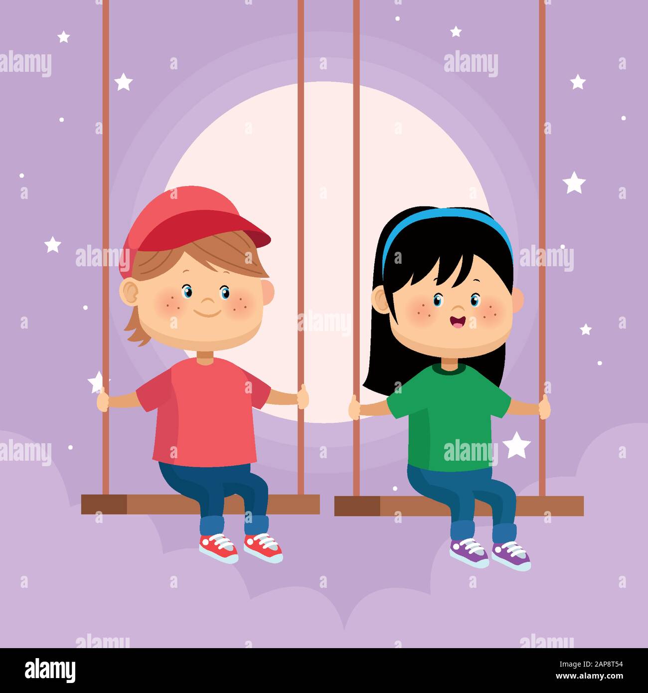 cute little kids couple in swing characters Stock Vector Image & Art ...